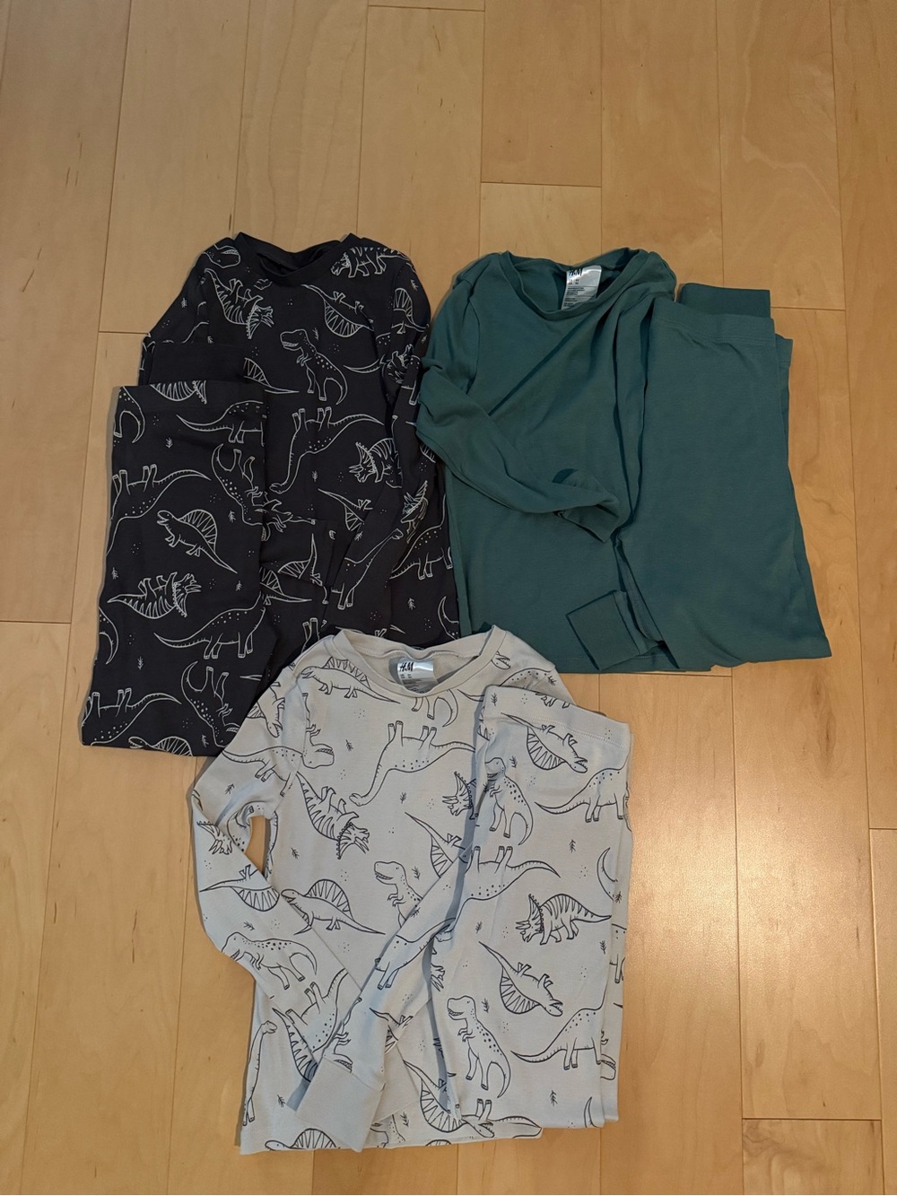 H&M Kids Pajama Set - Green, Dark Gray & Tan Dino Prints